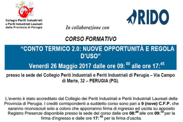 Corso Conto Termico 2.0 - Periti Industriali Perugia - 26.5.2017