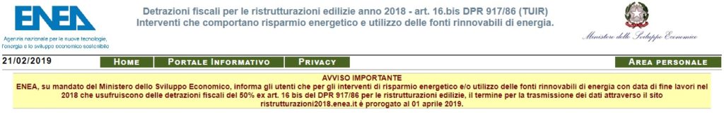 Comunicazione ENEA per ristrutturazioni - proroga al 1 aprile 2019